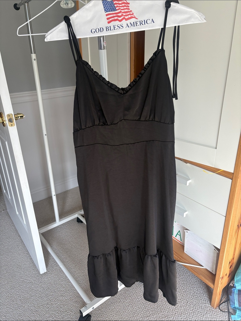Nine West Black Sleeveless Ruffle-Trim Slip Dress